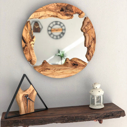 Wood round Mirror, Live Edge Wood Wall Mirror, Wood Frame Mirror Wall Decor,