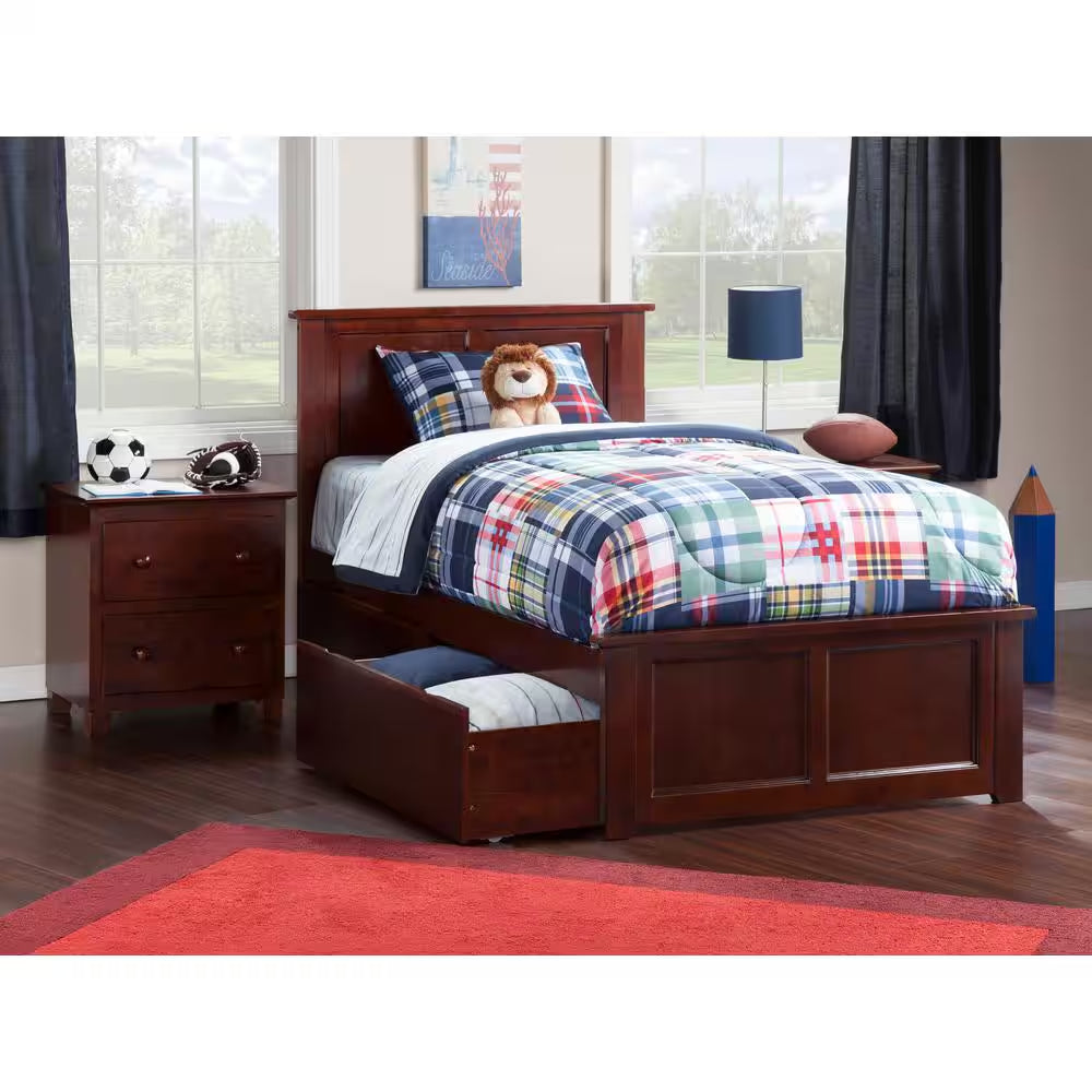 Madison Walnut Full Platform Bed with Matching Foot Board and 2 Urban Bed Drawers