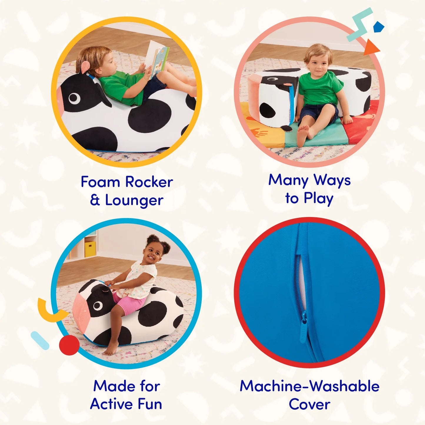 Cozy Cruisers Cow Foam White Ride-On Toy with Washable Cover, Toddler and Preschool Toys