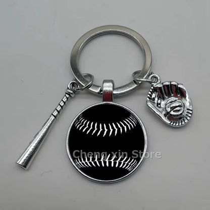 Baseball Softball Convex Photo Glass round Dome Keychain Jewelry, DIY Keychain