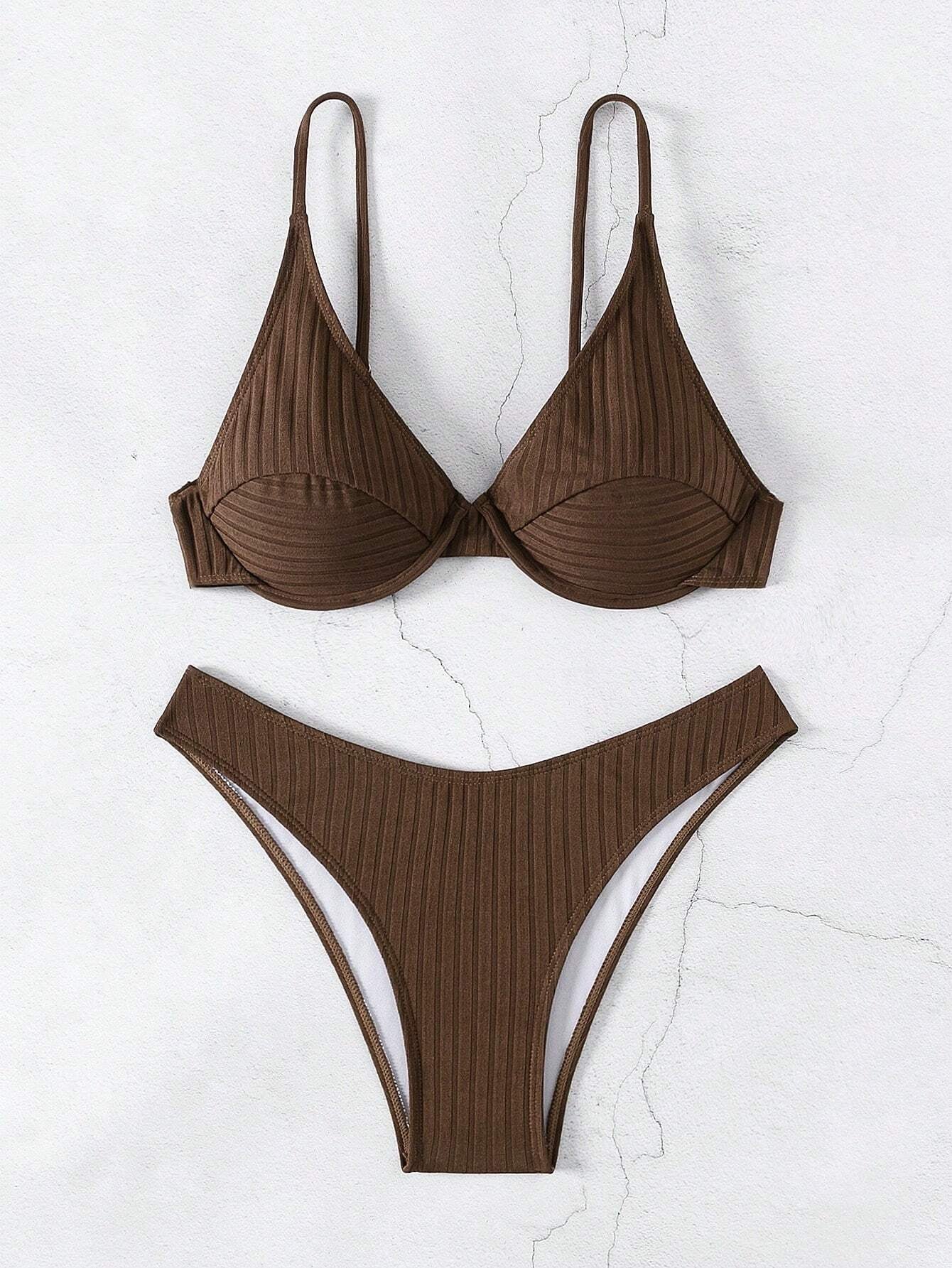 Swim Summer Beach Solid Color Two-Piece Bikini Set Bathing Suit