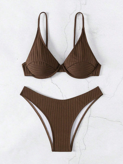 Swim Summer Beach Solid Color Two-Piece Bikini Set Bathing Suit