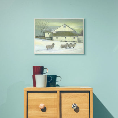 The Stupell Home Decor Sheep in Front of the Farmhouse Green Toned Painting Wall Plaque Art