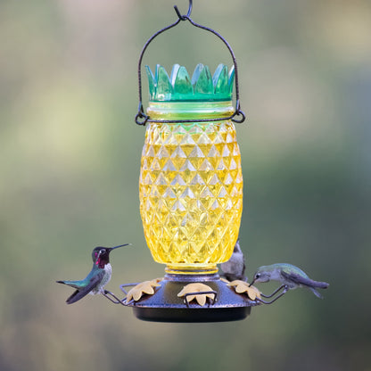 Yellow Pineapple Top-Fill Glass Hummingbird Feeder – 28 Oz