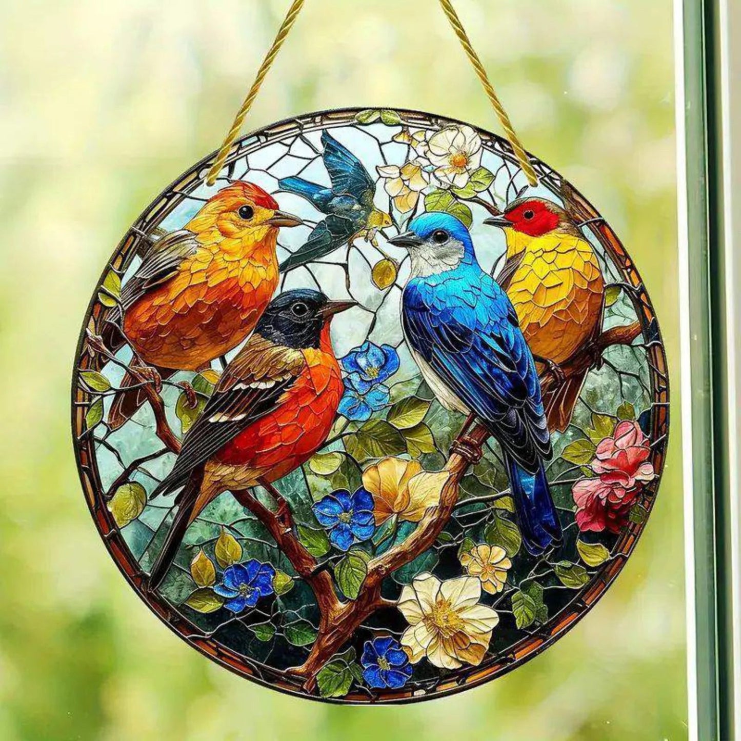 Cardinal Stained Acrylic Suncatcher Red Bird Sun Catcher Cardinal Acrylic Wall Window Hanging Ornament Hand-Painted Glass Panel Decor Christmas Birthday Gift for Grandma Birds Lover