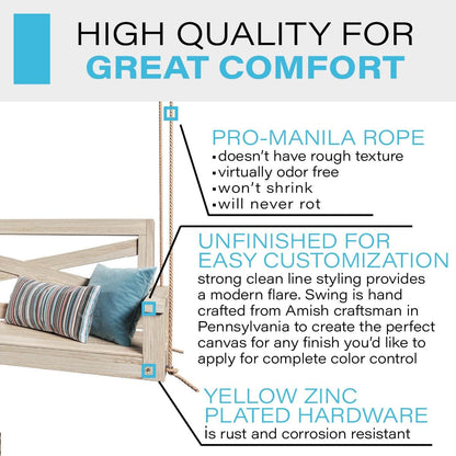 Amish Heavy Duty 700 Lb Boardwalk Porch Swing W/Ropes (5 Foot, Unfinished)