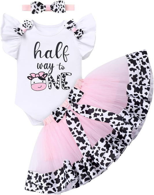 Baby Girl 1St Birthday Outfit Farm Cow Ladybug Romper Tutu Skirt Headband Christmas Bee Cake Smash Photo Shoot Clothes