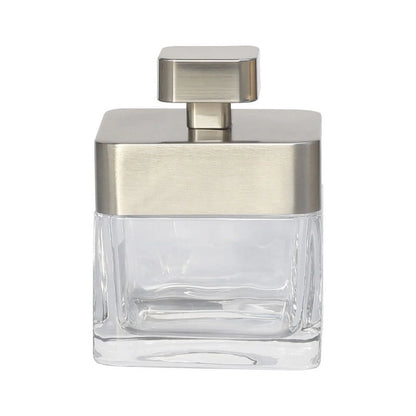 Metal and Glass Covered Jar, Clear with Silver Accent