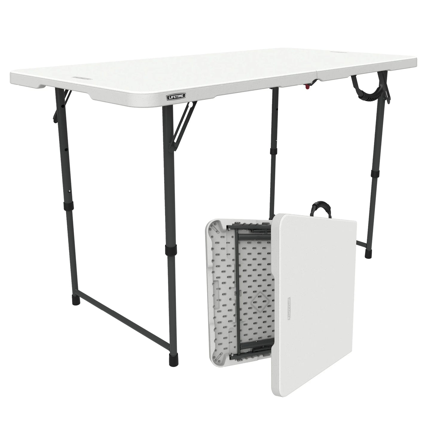 4 Foot Fold-In-Half Adjustable Height Table, Indoor/Outdoor Essential, White (80509)