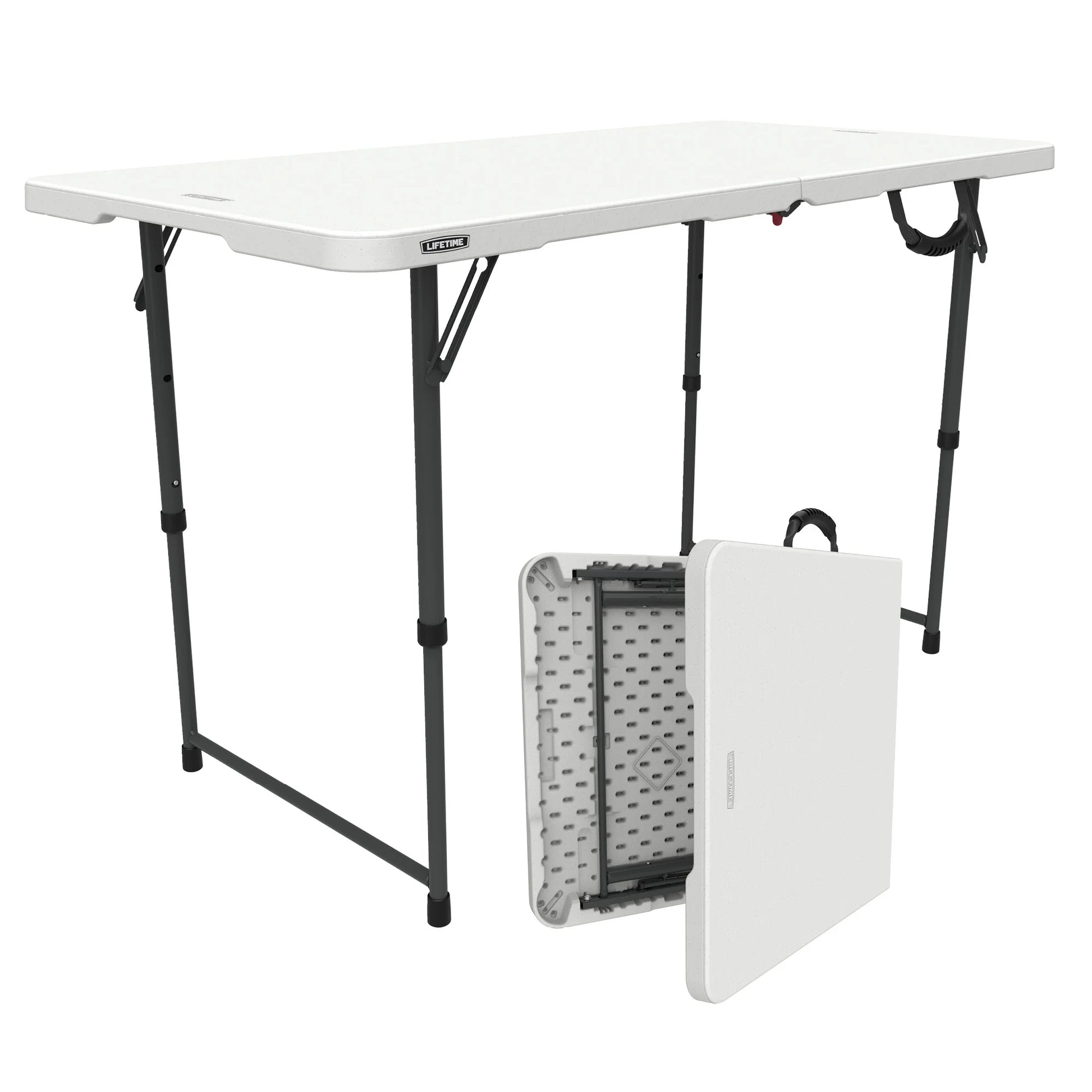 4 Foot Fold-In-Half Adjustable Height Table, Indoor/Outdoor Essential, White (80509)