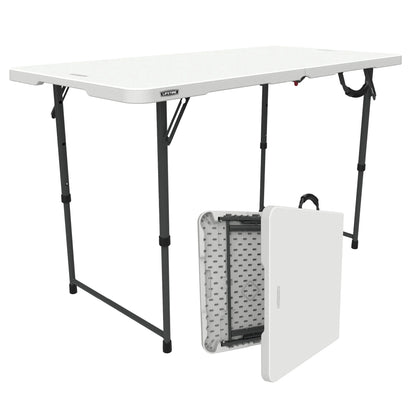 4 Foot Fold-In-Half Adjustable Height Table, Indoor/Outdoor Essential, White (80509)