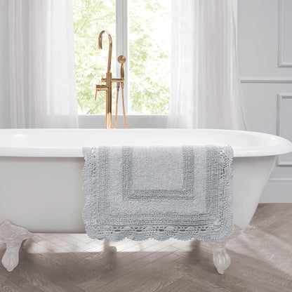 Crochet Cotton 17X24 In. Bath Rug, Light Grey