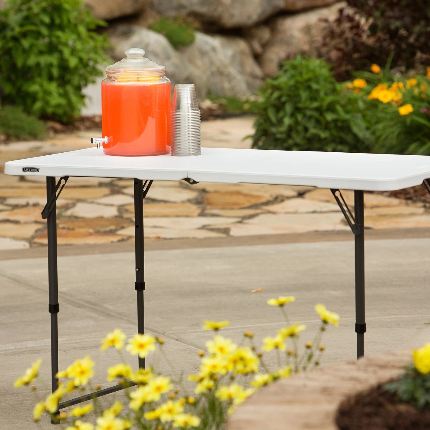 4 Foot Fold-In-Half Adjustable Height Table, Indoor/Outdoor Essential, White (80509)