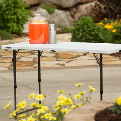 4 Foot Fold-In-Half Adjustable Height Table, Indoor/Outdoor Essential, White (80509)