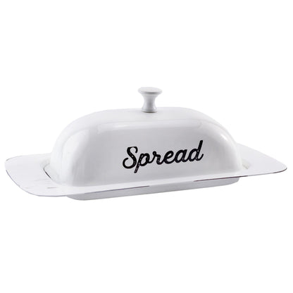 Large Enamelware Butter Dish (White); Farmhouse Enamel Butter Serving Dish W/ Lid