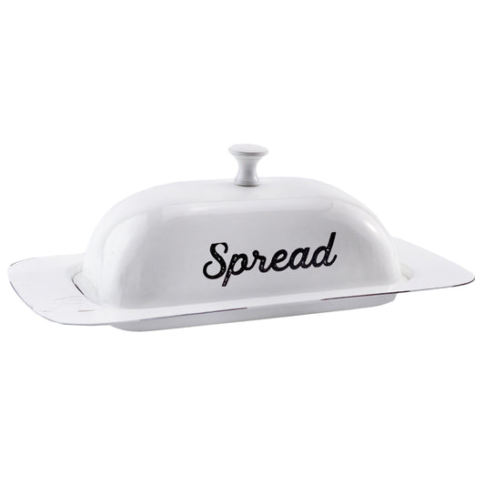 Large Enamelware Butter Dish (White); Farmhouse Enamel Butter Serving Dish W/ Lid