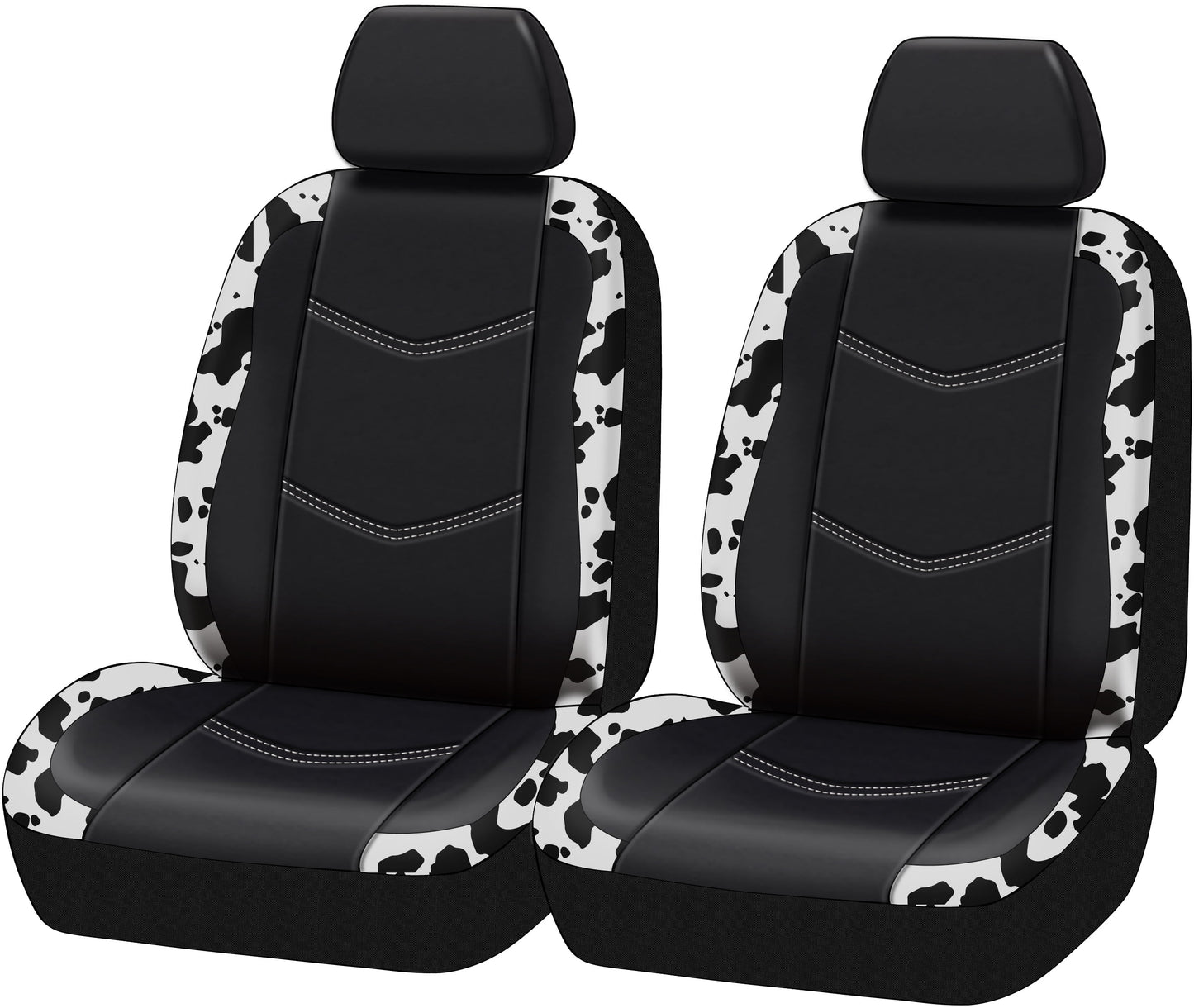 Universal Fit Black,White Cow Faux Leather Car Seat and Headrest Cover, Set of 2