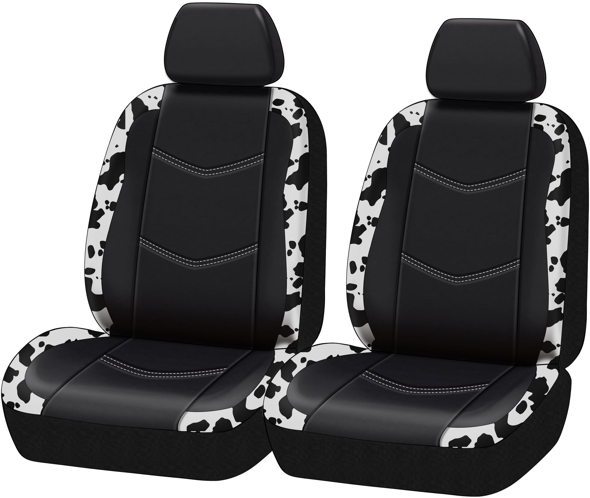 Universal Fit Black,White Cow Faux Leather Car Seat and Headrest Cover, Set of 2