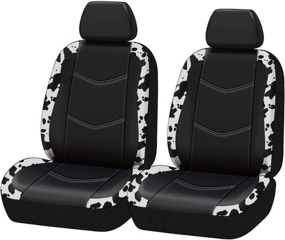 Universal Fit Black,White Cow Faux Leather Car Seat and Headrest Cover, Set of 2