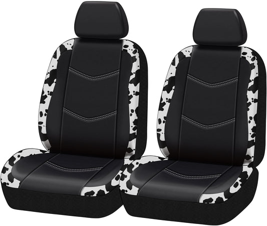 Universal Fit Black,White Cow Faux Leather Car Seat and Headrest Cover, Set of 2