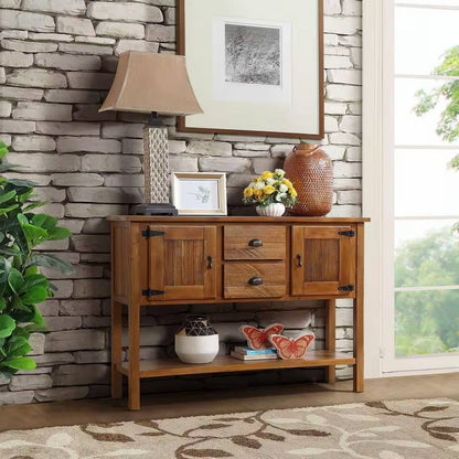 Solid Wood Farmhouse Console Table Buffet Cabinet with Storage Drawers in Brown