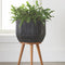 Black round Resin Planter & Stand Set with Wood Legs