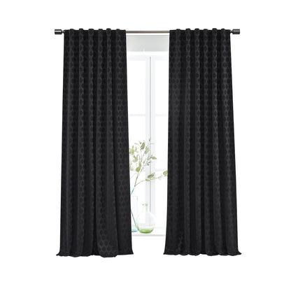 Jacquard Velvet Blackout Rod Pocket/Back Tab Single Curtain Panel, Rich Black, 50" W X 84" L