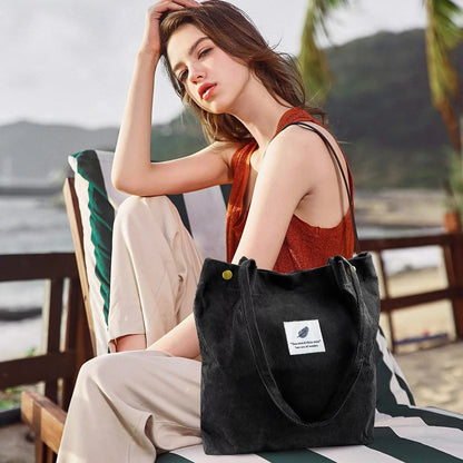Corduroy Tote Bag Large for Women Girl Lady Canvas Shoulder Cord Purse and Handbags with Inner Pocket (Green)