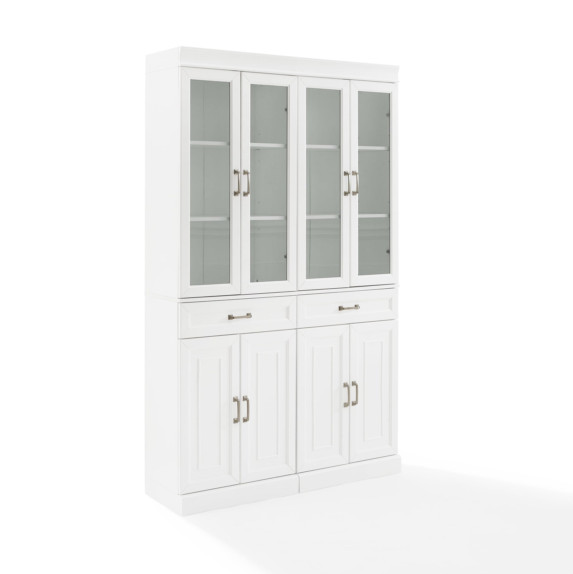 Stanton Wood Pantry with Glass Door in White (Set of 2)