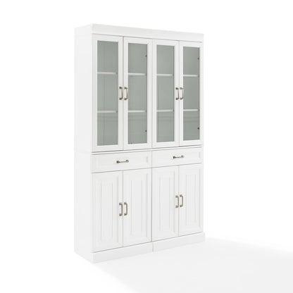 Stanton Wood Pantry with Glass Door in White (Set of 2)