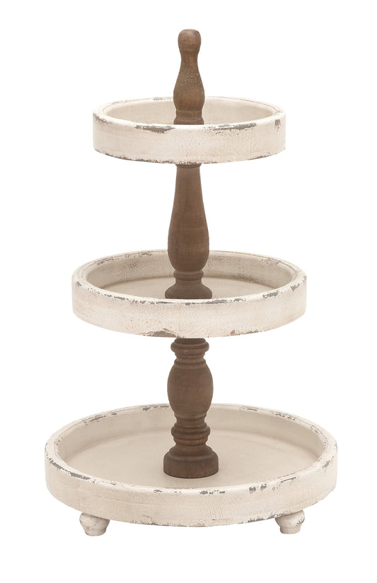 15" X 24" White Wood 3 Tiered Server, 1-Piece