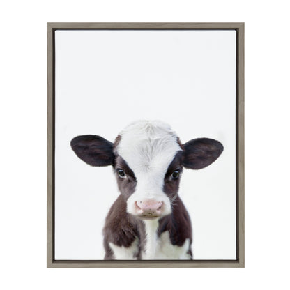 Sylvie Baby Cow Portrait Framed Canvas Wall Art by Amy Peterson, 18X24 Gray, Cute Baby Animal Home Decor for Living Room, Bedroom, or Nursery