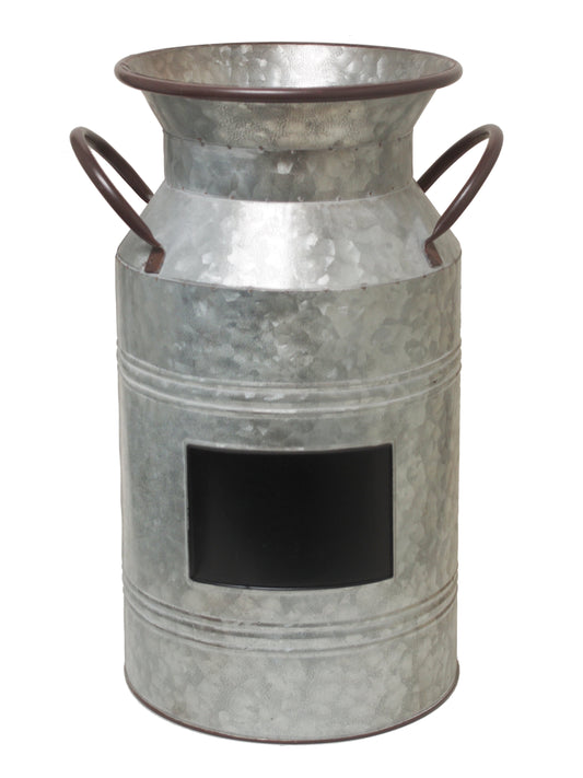 Elegant Expressions Decorative 15" Metal Gray Solid Print Milk Can Vase with Chalkboard, for Living Rooms, Entry, and Other Locations Décor, 1 Each