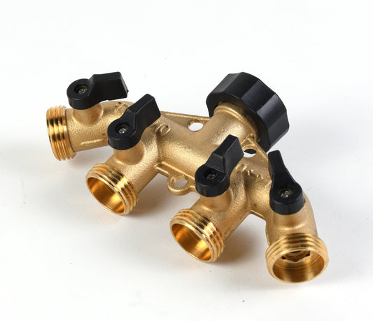 4-Way Brass Hose Faucet Manifold