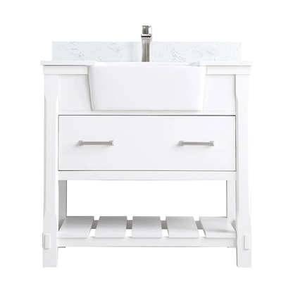Georgia 36" Single Bathroom Vanity Set in White and Aosta White Composite Stone Top with White Farmhouse Basin without Mirror