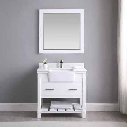 Georgia 36" Single Bathroom Vanity Set in White and Aosta White Composite Stone Top with White Farmhouse Basin without Mirror
