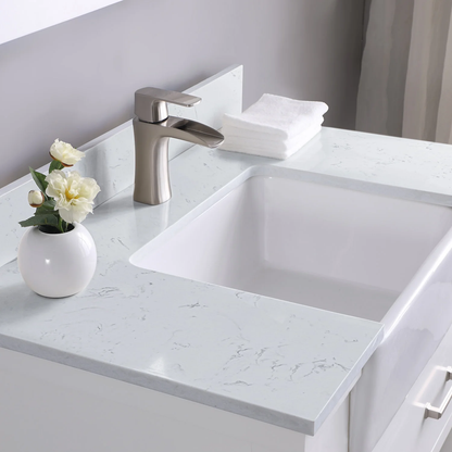 Georgia 36" Single Bathroom Vanity Set in White and Aosta White Composite Stone Top with White Farmhouse Basin without Mirror