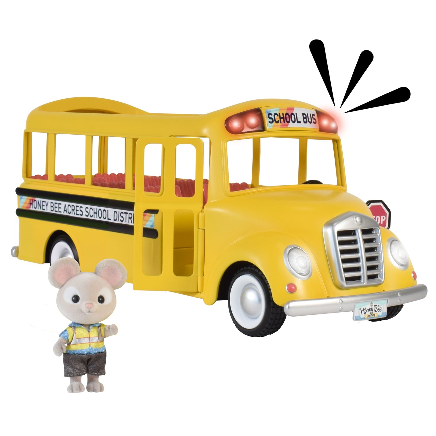 Yellow Sunshine School Bus with Lights & Sounds, Doll Included, Children Ages 3+