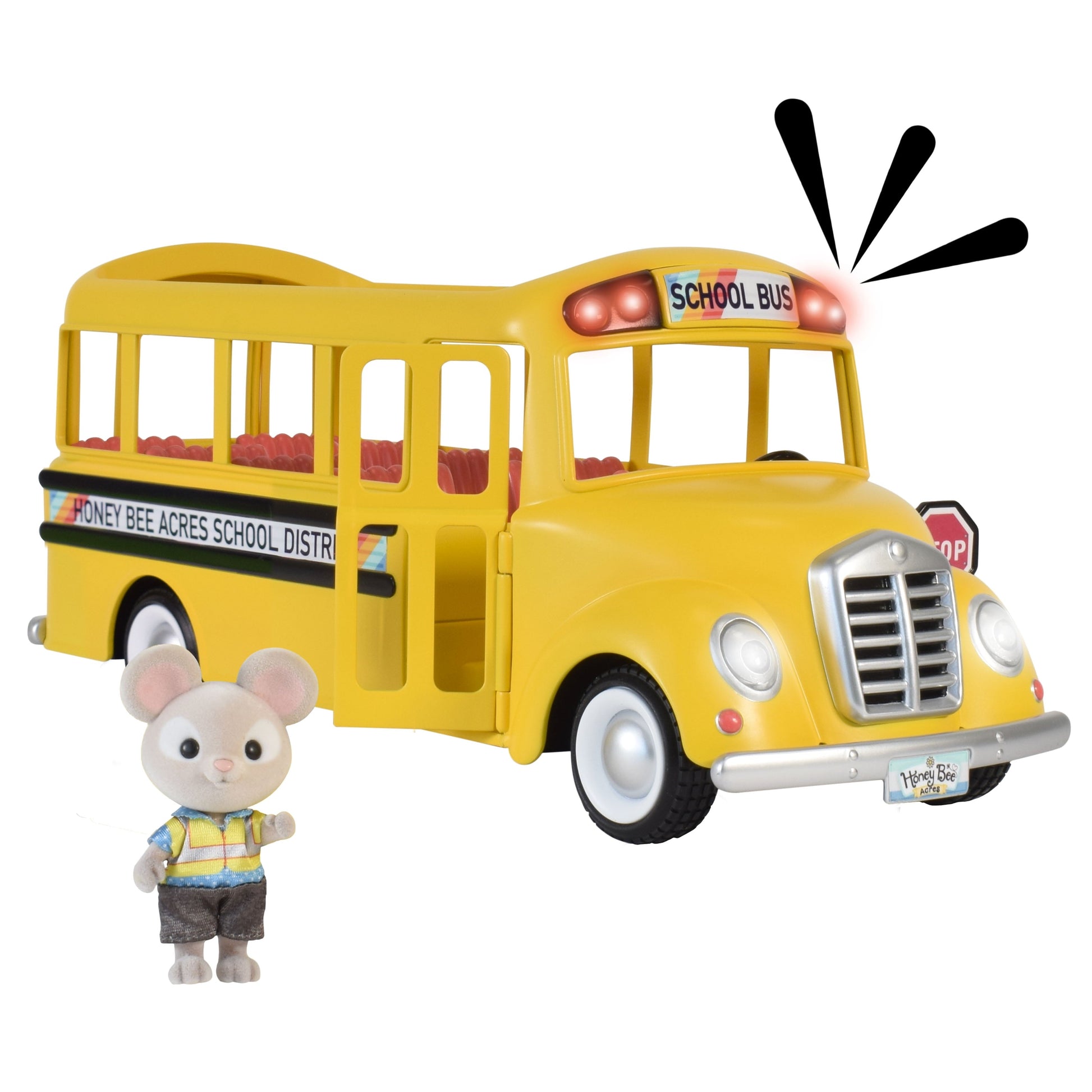 Yellow Sunshine School Bus with Lights & Sounds, Doll Included, Children Ages 3+