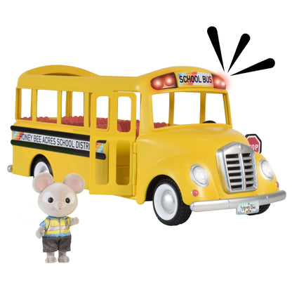 Yellow Sunshine School Bus with Lights & Sounds, Doll Included, Children Ages 3+