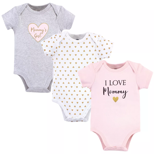Hudson Baby Infant Girl Cotton Bodysuits 3Pk, Girl Mommy