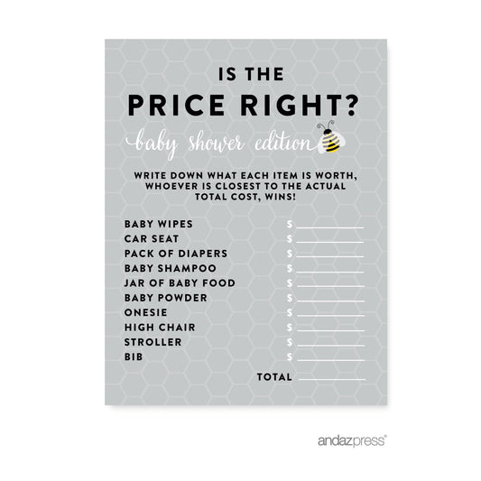 Is the Price Right? Mama to Bee Bumblebee Gender Neutral Baby Shower Games , 20-Pack