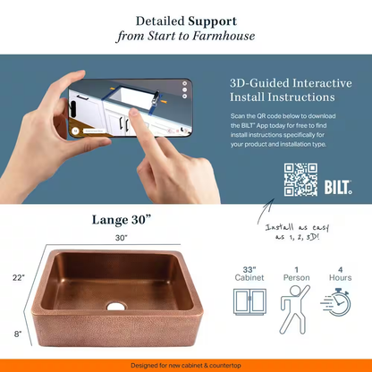 Lange 30 In. Farmhouse Apron Front Undermount Single Bowl 16 Gauge Antique Copper Kitchen Sink