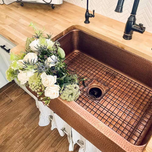 Lange 30 In. Farmhouse Apron Front Undermount Single Bowl 16 Gauge Antique Copper Kitchen Sink