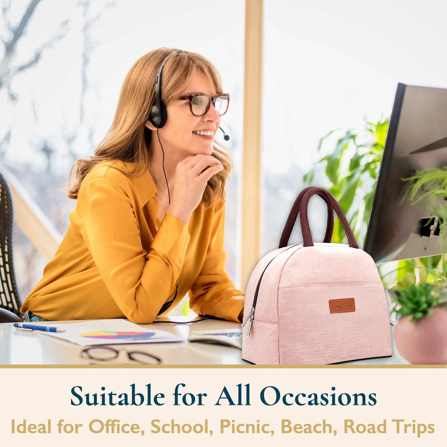 Lunch Bag - Insulated Lunch Box for Women, 8L or 14 Cans Large Capacity Cooler Bag for Adults & Teen, Cute Aesthetic Lunch Tote for Work, School, Extra Zippered Pocket for Wallet & Phone
