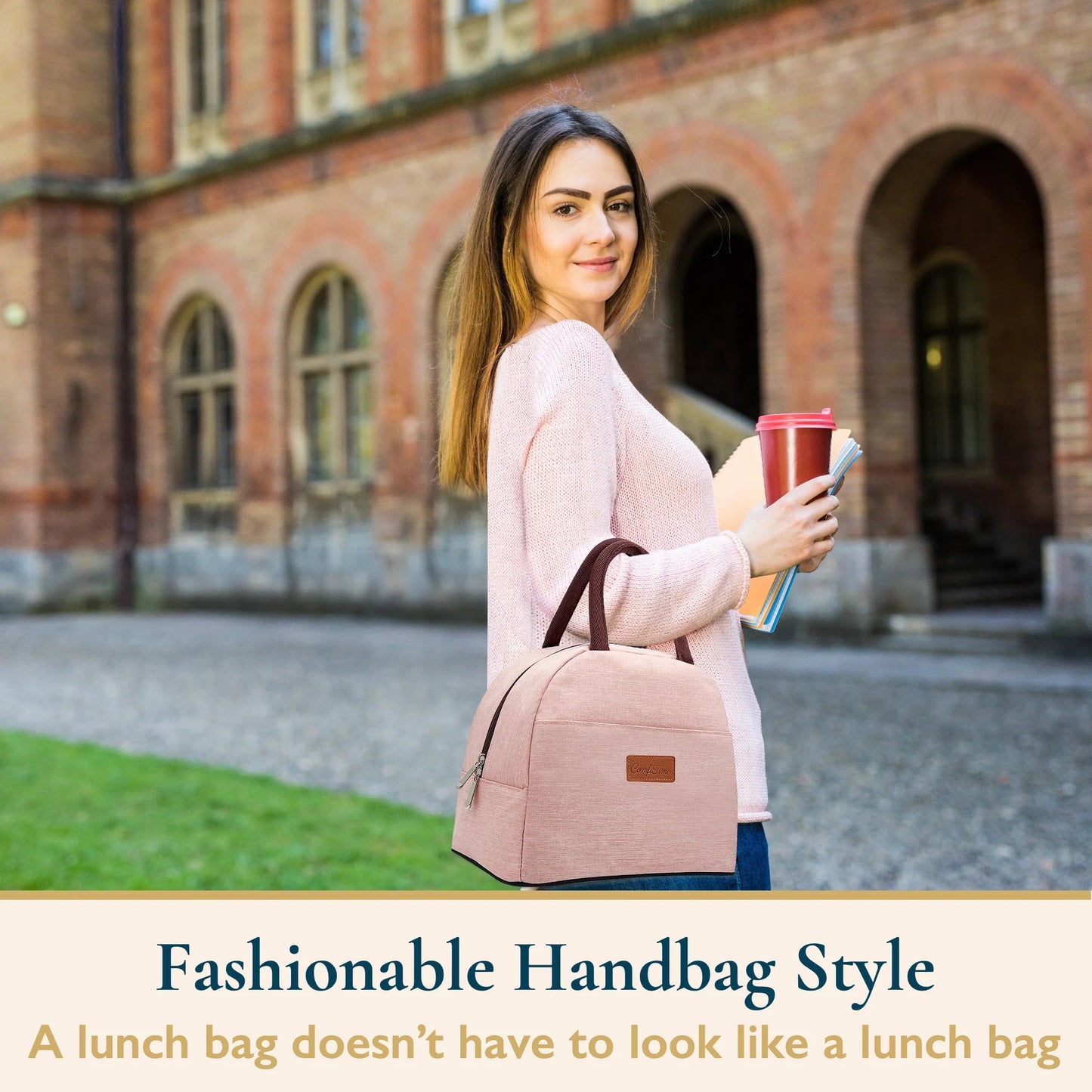 Lunch Bag - Insulated Lunch Box for Women, 8L or 14 Cans Large Capacity Cooler Bag for Adults & Teen, Cute Aesthetic Lunch Tote for Work, School, Extra Zippered Pocket for Wallet & Phone