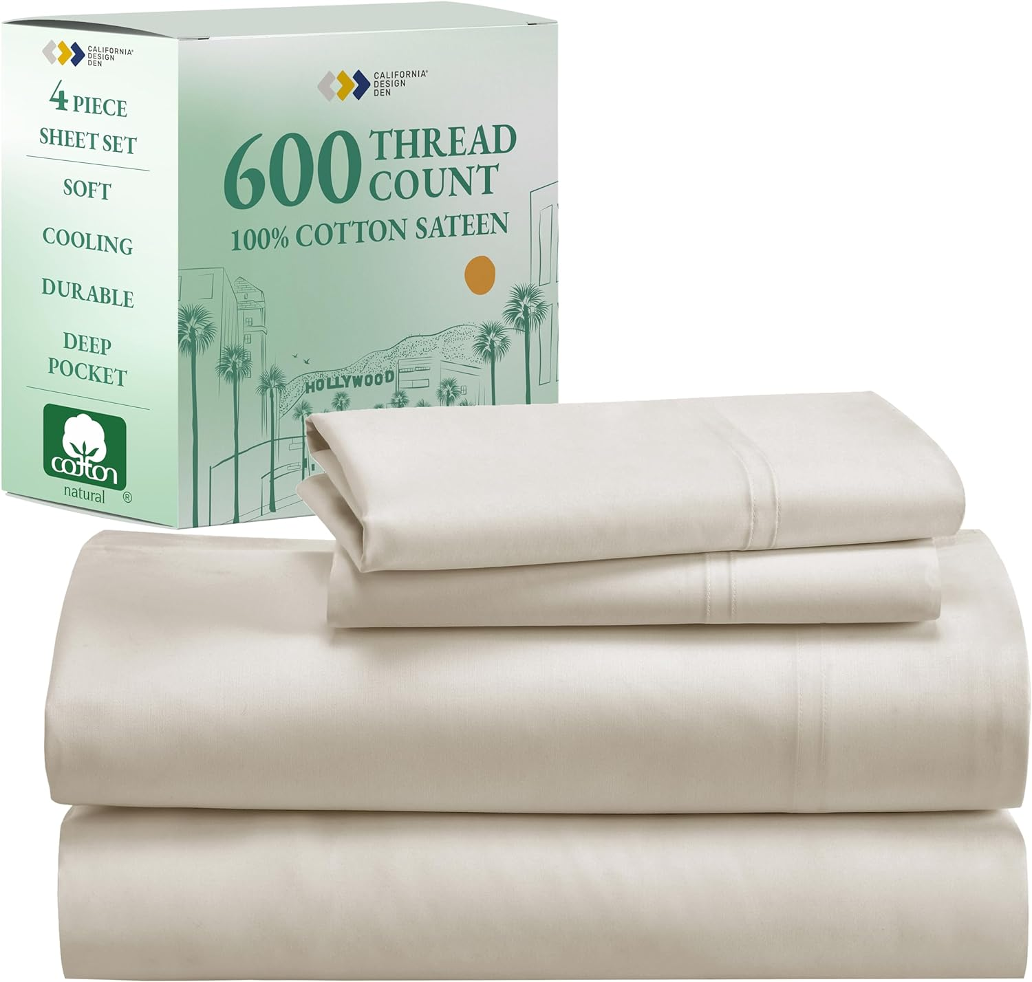 - Luxury Full Size Sheet Set - 100% Cotton, 600 Thread Count Deep Pocket Full Size Bed Sheets, Cooling Hotel-Quality Sheets with Sateen Weave - Ivory