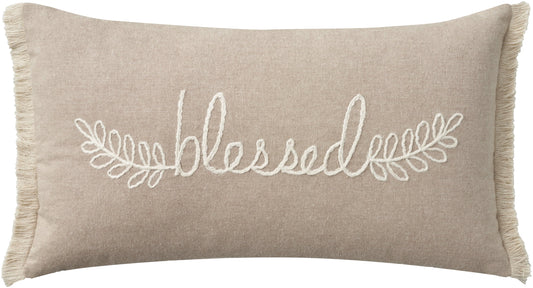 Life Styles Embroidrd Blessed Natural 12" X 21" Throw Pillow