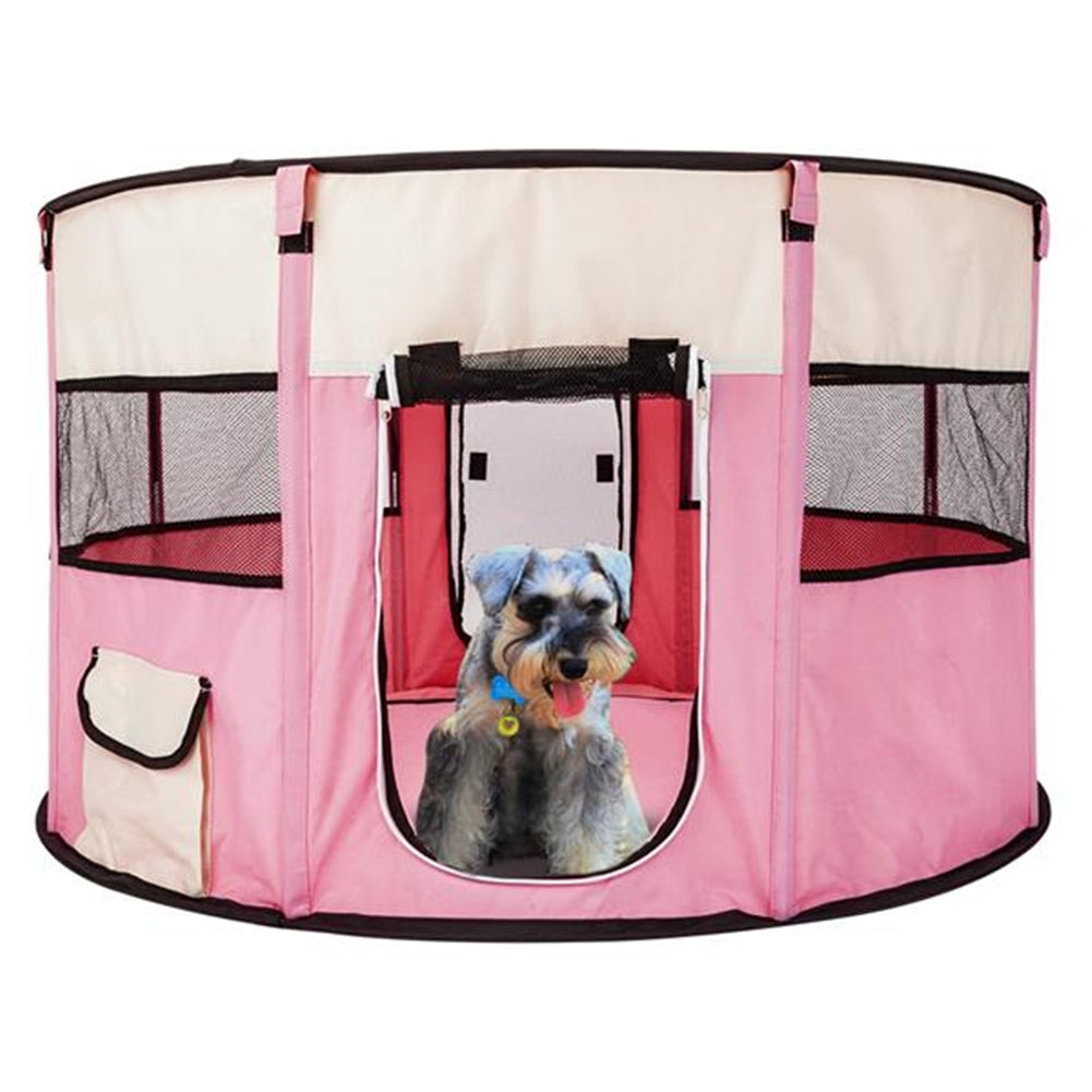 US 40inch Folding Pet Game Fence Tent Portable Round Dog House Cat Nest Bed With Zipper Pink