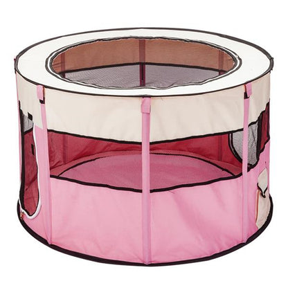 US 40inch Folding Pet Game Fence Tent Portable Round Dog House Cat Nest Bed With Zipper Pink